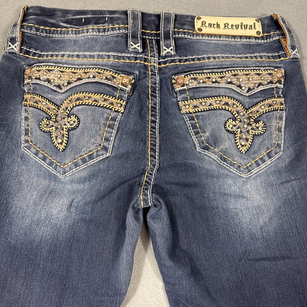ROCK REVIVAL DENIM JEANS WOMENS 28 MID RISE CURVY BOOT VIVIAN Y2K BLING